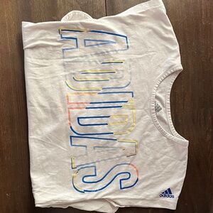 Adidas Kids White Tee with Multicolor Outline Logo